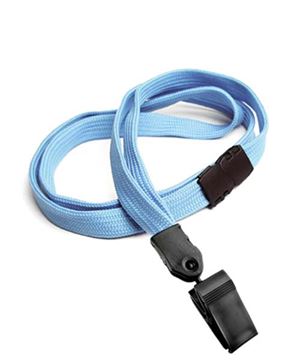  3/8 inch Baby blue breakaway lanyards with plastic rotating clip-blank-LNB322BBBL