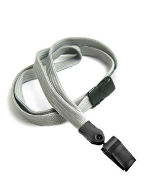  3/8 inch Gray breakaway lanyards with plastic rotating clip-blank-LNB322BGRY 