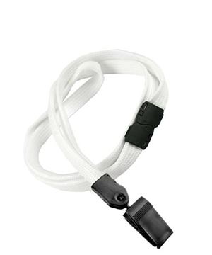  3/8 inch White breakaway lanyards with plastic rotating clip-blank-LNB322BWHT 