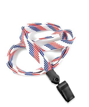  3/8 inch Patriotic pattern clip lanyard with a plastic rotating clip-blank-LNB322NRBW