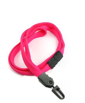  3/8 inch Hot pink neck lanyards attached safety breakaway and plastic j hookblankLNB323BHPK 