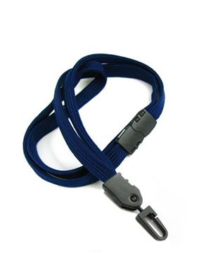  3/8 inch Navy blue neck lanyards attached safety breakaway and plastic j hookblankLNB323BNBL 