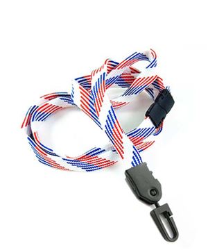  3/8 inch Patriotic pattern neck lanyards attached safety breakaway and plastic j hookblankLNB323BRBW