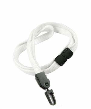  3/8 inch White neck lanyards attached safety breakaway and plastic j hookblankLNB323BWHT 