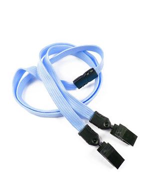  3/8 inch Baby blue double clip lanyard with safety breakawayblankLNB324BBBL