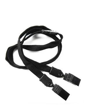  3/8 inch Black double clip lanyards attached breakaway and plastic clip on both ended-blank-LNB324BBLK 
