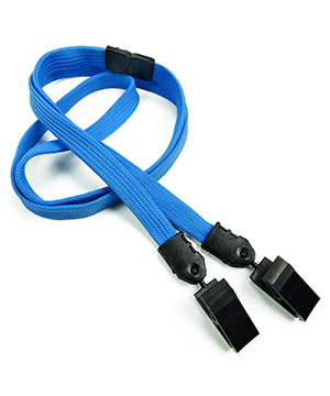  3/8 inch Blue double clip lanyards attached breakaway and plastic clip on both ended-blank-LNB324BBLU 