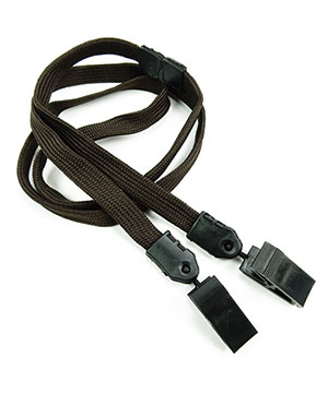  3/8 inch Brown double clip lanyards attached breakaway and plastic clip on both ended-blank-LNB324BBRN 