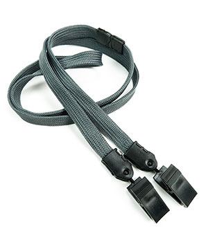  3/8 inch Dark gray double clip lanyards attached breakaway and plastic clip on both ended-blank-LNB324BDGY 