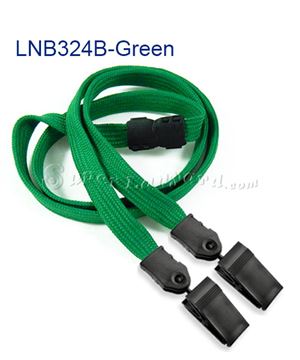  3/8 inch Green double clip lanyards attached breakaway and plastic clip on both ended-blank-LNB324BGRN 