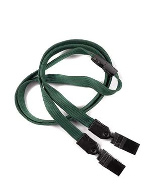  3/8 inch Hunter green double clip lanyards attached breakaway and plastic clip on both ended-blank-LNB324BHGN
