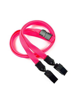  3/8 inch Hot pink double clip lanyards attached breakaway and plastic clip on both ended-blank-LNB324BHPK 