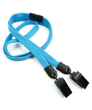  3/8 inch Light blue double clip lanyards attached breakaway and plastic clip on both ended-blank-LNB324BLBL 