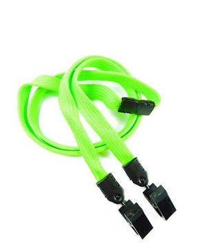  3/8 inch Lime green double clip lanyards attached breakaway and plastic clip on both ended-blank-LNB324BLMG 