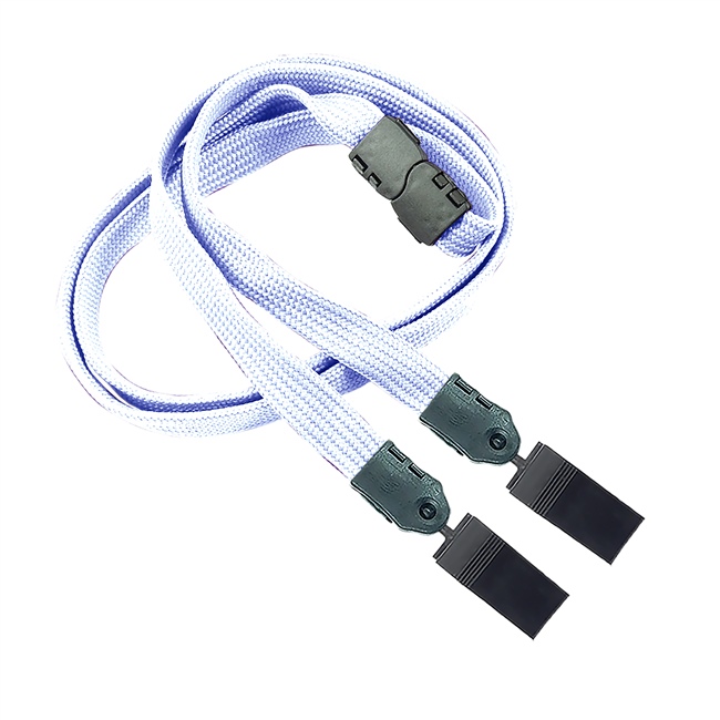  3/8 inch Metallic silver double clip lanyards attached breakaway and plastic clip on both ended-blank-LNB324BMSV 