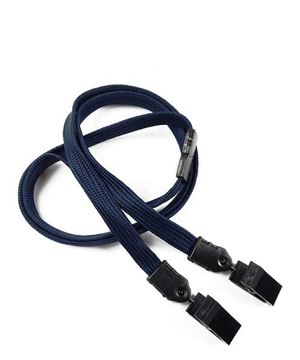  3/8 inch Navyblue double clip lanyards attached breakaway and plastic clip on both ended-blank-LNB324BNBL 