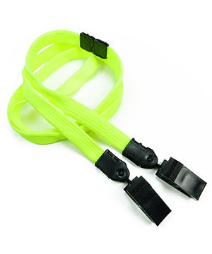  3/8 inch Neon yellow double clip lanyards attached breakaway and plastic clip on both ended-blank-LNB324BNYW 