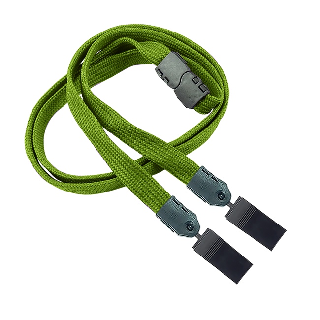  3/8 inch Olive double clip lanyards attached breakaway and plastic clip on both ended-blank-LNB324BOLV 