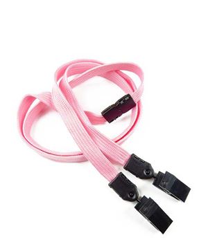  3/8 inch Pink double clip lanyards attached breakaway and plastic clip on both ended-blank-LNB324BPNK 