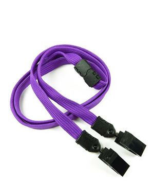  3/8 inch Purple double clip lanyards attached breakaway and plastic clip on both ended-blank-LNB324BPRP 