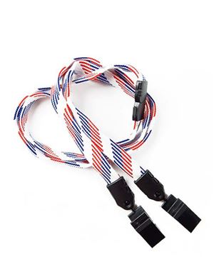  3/8 inch Patriotic pattern double clip lanyard with safety breakawayblankLNB324BRBW