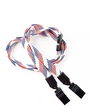  3/8 inch Patriotic pattern double clip lanyards attached breakaway and plastic clip on both ended-blank-LNB324BRBW 
