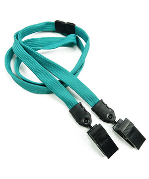  3/8 inch Teal double clip lanyards attached breakaway and plastic clip on both ended-blank-LNB324BTAL 