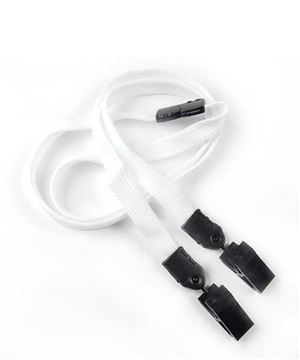  3/8 inch White double clip lanyards attached breakaway and plastic clip on both ended-blank-LNB324BWHT 