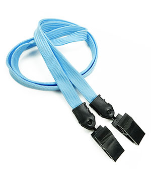  3/8 inch Baby blue double clip lanyard with 2 plastic rotating clipblankLNB324NBBL 