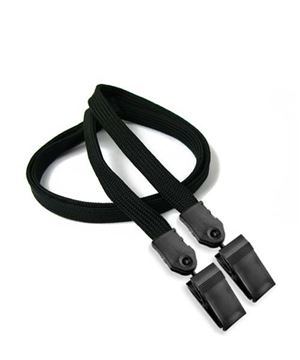  3/8 inch Black double clip lanyard with 2 plastic rotating clipblankLNB324NBLK 