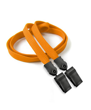 3/8 inch Carrot orange double clip lanyard with 2 plastic rotating clipblankLNB324NCOG