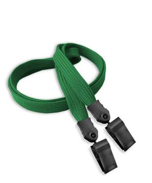  3/8 inch Green double clip lanyard with 2 plastic rotating clipblankLNB324NGRN 
