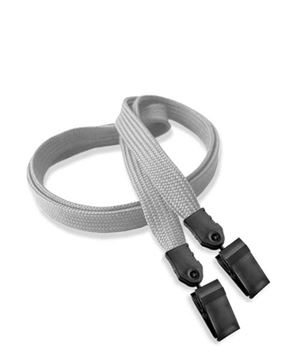  3/8 inch Gray double clip lanyard with 2 plastic rotating clipblankLNB324NGRY 