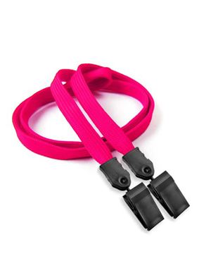  3/8 inch Hot pink double clip lanyard attached plastic clip on strap each end-blank-LNB324NHPK 