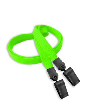  3/8 inch Lime green double clip lanyard attached plastic clip on strap each end-blank-LNB324NLMG 