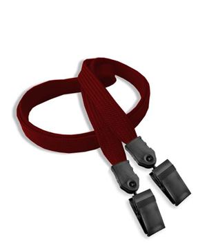  3/8 inch Maroon double clip lanyard with 2 plastic rotating clipblankLNB324NMRN 