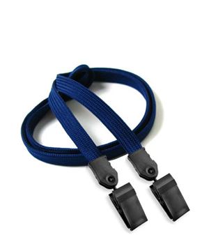  3/8 inch Navy blue double clip lanyard with 2 plastic rotating clipblankLNB324NNBL 