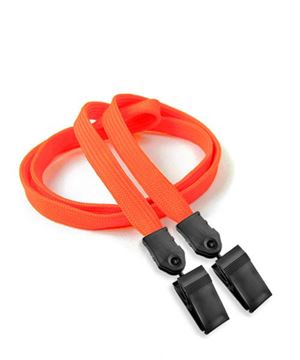  3/8 inch Neon orange double clip lanyard with 2 plastic rotating clipblankLNB324NNOG 