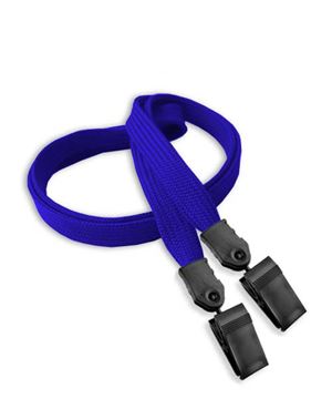  3/8 inch Royal blue double clip lanyard with 2 plastic rotating clipblankLNB324NRBL 