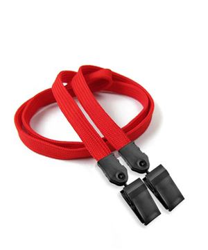  3/8 inch Red double clip lanyard with 2 plastic rotating clipblankLNB324NRED 