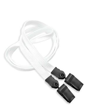  3/8 inch White double clip lanyard with 2 plastic rotating clipblankLNB324NWHT 
