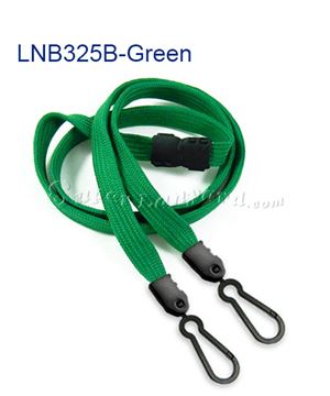  3/8 inch Green doubel hook lanyard with safety breakaway-blank-LNB325BGRN 