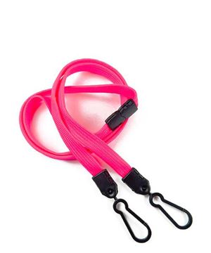  3/8 inch Hot pink doubel hook lanyard attached safety breakaway and 2 lanyard hooksblankLNB325BHPK 