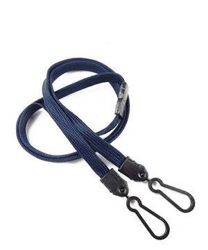  3/8 inch Navy blue doubel hook lanyard attached safety breakaway and 2 lanyard hooksblankLNB325BNBL 