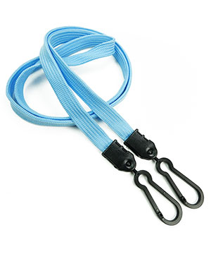  3/8 inch Baby blue doubel hook lanyard with 2 plastic rotating hook-blank-LNB325NBBL 