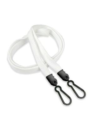  3/8 inch White doubel hook lanyard with 2 plastic rotating hook-blank-LNB325NWHT 