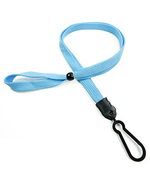  3/8 inch Baby blue adjustable lanyard with plastic ID hook and adjustable beads-blank-LNB326NBBL
