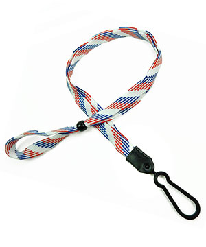  3/8 inch Patriotic pattern adjustable lanyard with plastic ID hook and adjustable beads-blank-LNB326NRBW