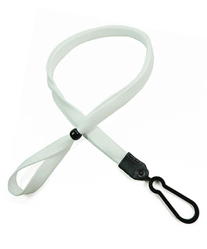  3/8 inch White ID lanyard with plastic j hook and adjustable beadblankLNB326NWHT 