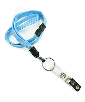  3/8 inch Baby blue breakaway lanyards attached key ring with ID strap clip-blank-LNB327BBBL